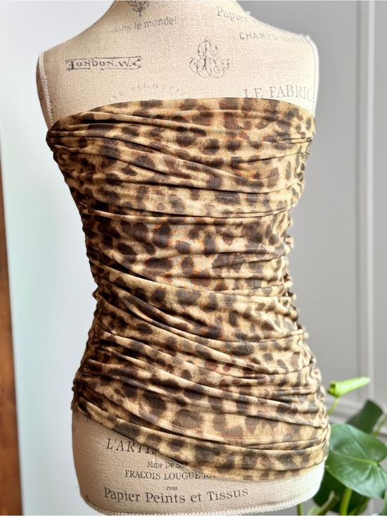 Bronze Snake Tops - BronzeSnake Leopard Print Strapless Top - Brown & Tan